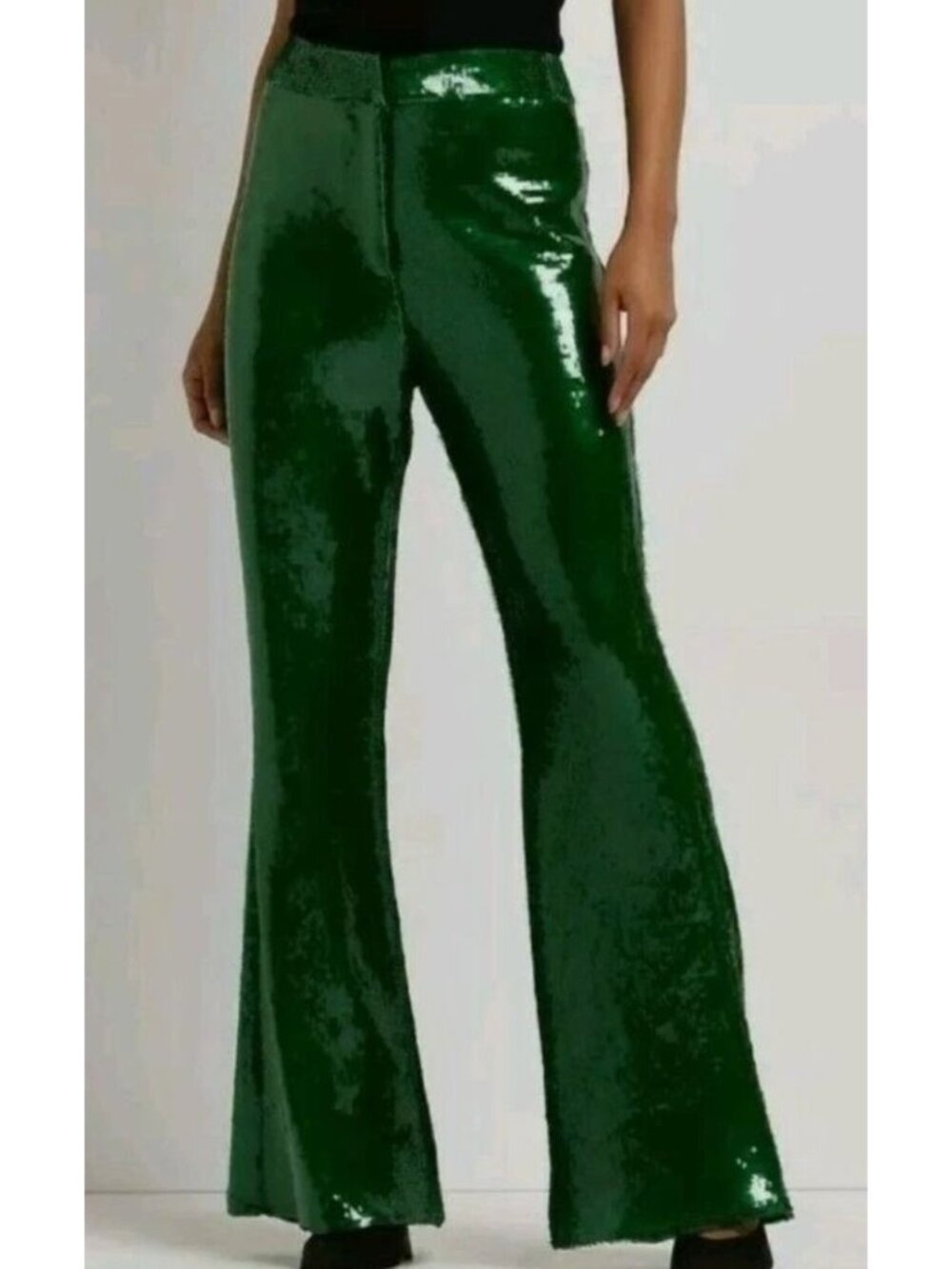 River Island Green Boujie Luxe Sequin Kick Flare Trousers Women's Size 12 NWT!